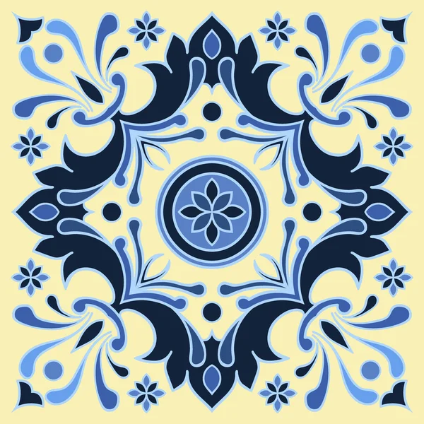 Padrão de azulejo desenho à mão em cores azul e amarelo. Estilo majolica italiano . — Vetor de Stock