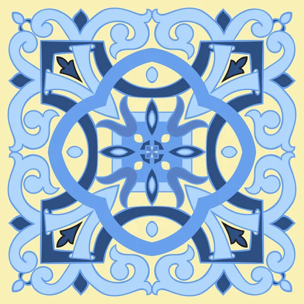 Modello di piastrelle disegno a mano in colori blu e giallo. Stile maiolica italiana . — Vettoriale Stock