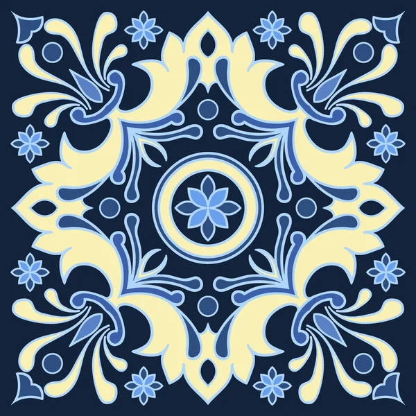 Hand ritat kakel mönster i blå och gula färger. Italienska Majolika stil. — Stock vektor