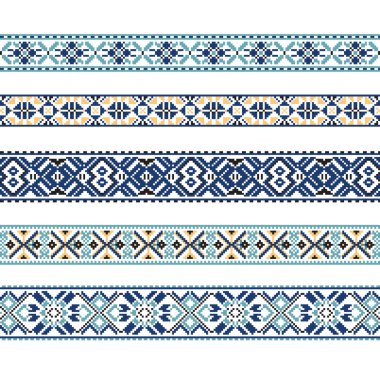 Etnik süsleme desen mavi renk kümesi