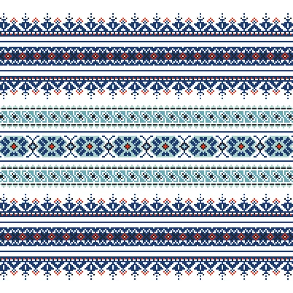 Conjunto de patrón de ornamento étnico en colores azules — Vector de stock