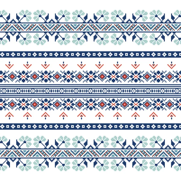 Conjunto de patrón de ornamento étnico en colores azules — Vector de stock