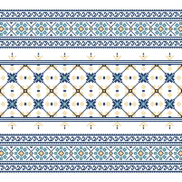 Conjunto de patrón de ornamento étnico en colores azules — Vector de stock