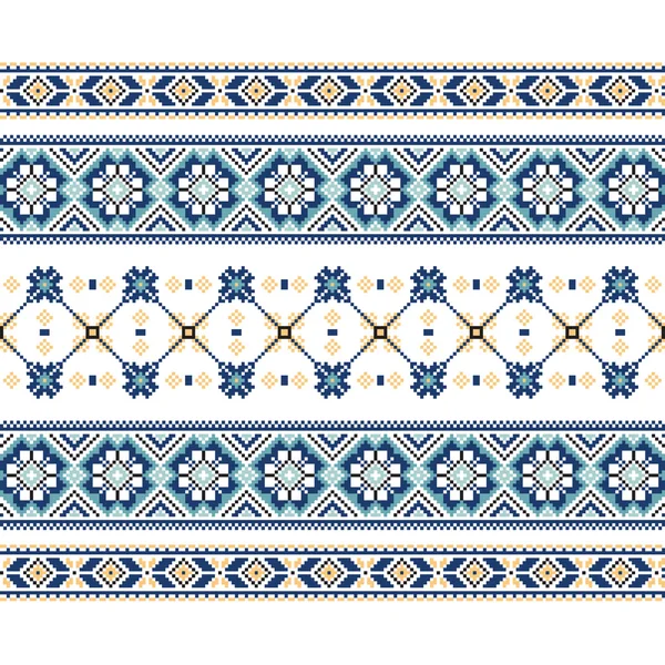 Conjunto de patrón de ornamento étnico en colores azules — Vector de stock