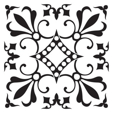 El siyah ve beyaz renklerde döşeme deseni çizimi.