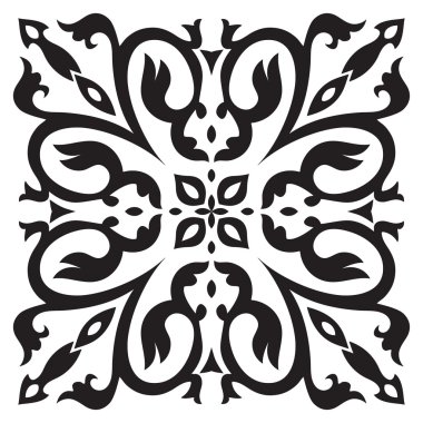 El siyah ve beyaz renklerde döşeme deseni çizimi.