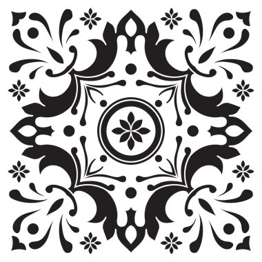 El siyah ve beyaz renklerde döşeme deseni çizimi.