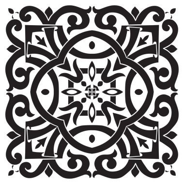 El siyah ve beyaz renklerde döşeme deseni çizimi.