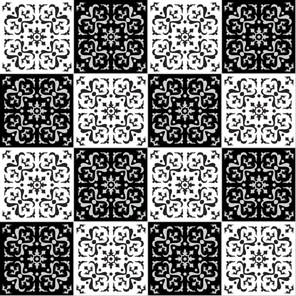 Hand drawing seamless pattern for tile in black and white colors. — Stock Vector