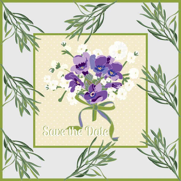 Wenskaart met lavendel bloemen. Botanische illustratie. — Stockvector