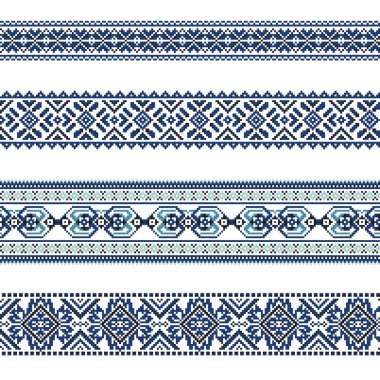 Etnik süsleme desen mavi renk kümesi