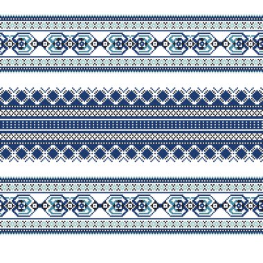 Etnik süsleme desen mavi renk kümesi