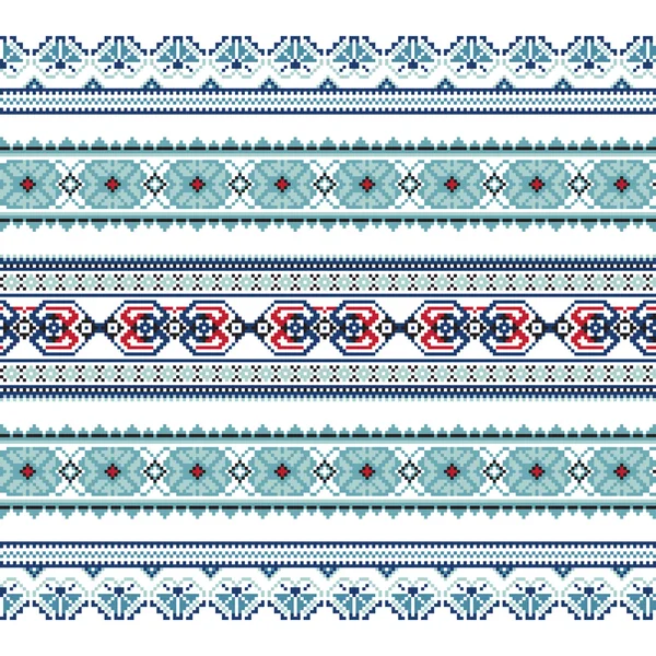 Conjunto de patrón de ornamento étnico en colores azules — Archivo Imágenes Vectoriales