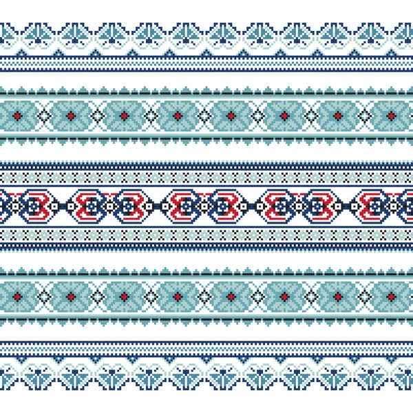 Conjunto de patrón de ornamento étnico en colores azules — Vector de stock