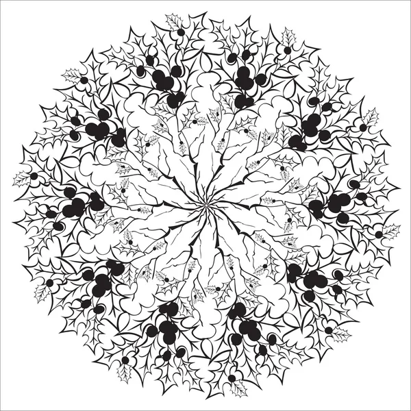 Mão desenho floral mandala azevinho, elemento zentangle . — Vetor de Stock