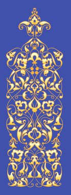 Oryantal dekoratif unsur. Mavi bir arka plan üzerinde Zentangle altın