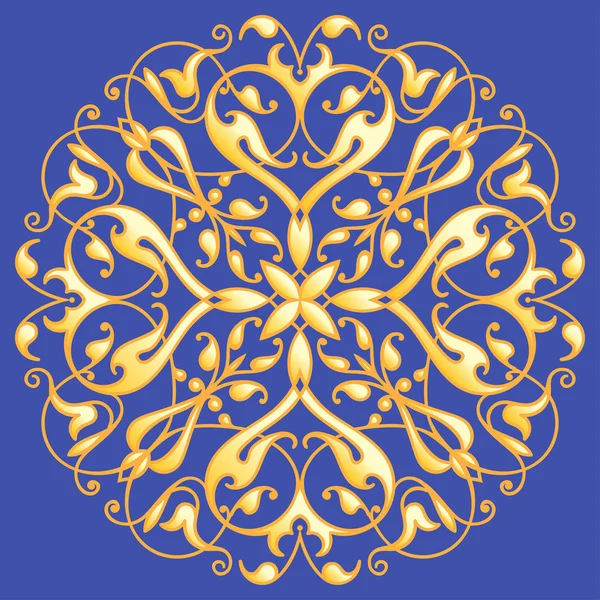 Elemento decorativo oriental. Zentangle mandala ouro sobre um fundo azul — Vetor de Stock