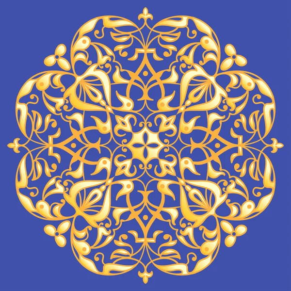 Elemento decorativo oriental. Zentangle mandala oro sobre fondo azul — Archivo Imágenes Vectoriales