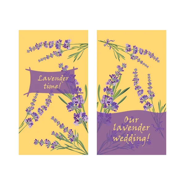 Set invitation cards with flower frame Lavender — Stock Vector