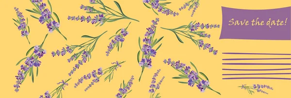 Cartes d'invitation avec cadre fleuri Lavande — Image vectorielle