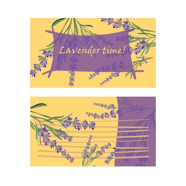 Set cartes d'invitation avec cadre de fleurs Lavande — Image vectorielle