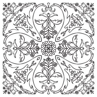 El Desen döşemesi için siyah ve beyaz renklerde çizimi.