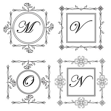 Ortaçağ süs Monogram, çerçeve kompozisyon kümesi