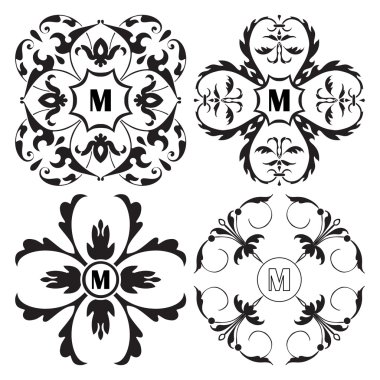 Ortaçağ süs Monogram, çerçeve kompozisyon kümesi