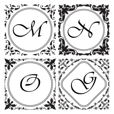 Ortaçağ süs Monogram, çerçeve kompozisyon kümesi