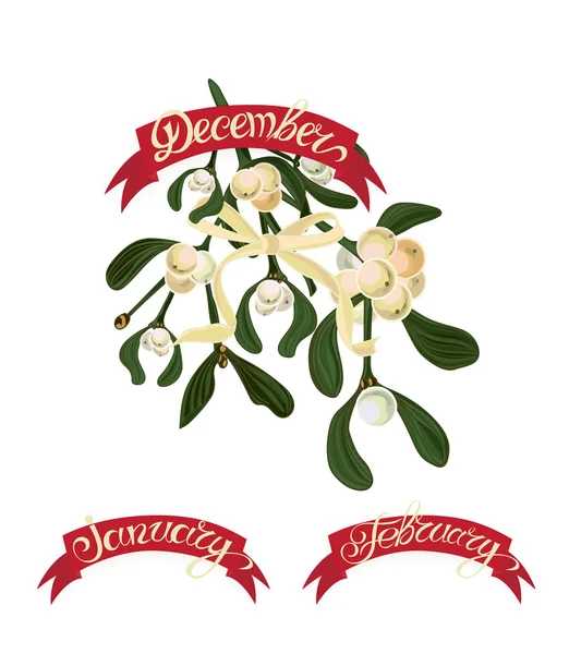 Set étiquettes avec lettrage dessiné à la main, mois noms de saison année, beau bouquet de fleurs — Image vectorielle