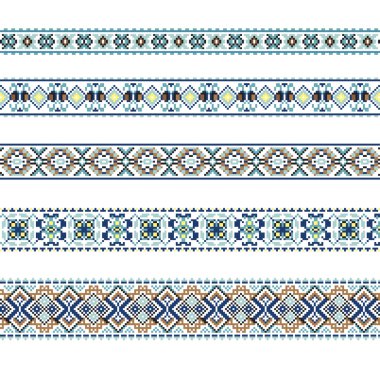 Set of Ethnic ornament pattern in blue and brown colors clipart