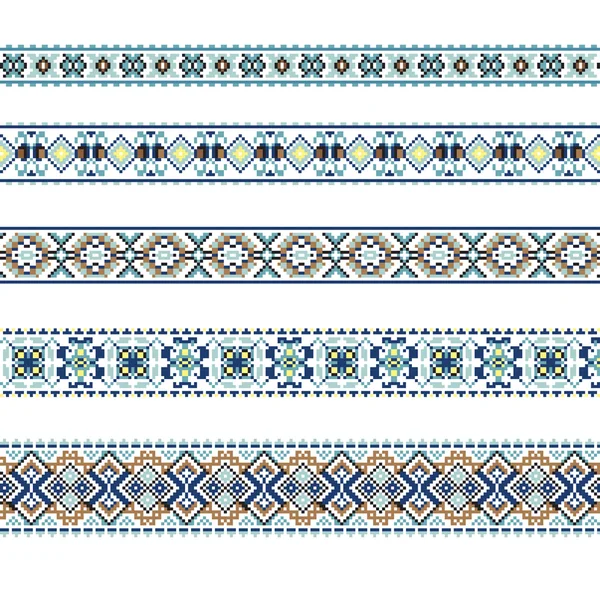 Set di ornamenti etnici nei colori blu e marrone — Vettoriale Stock