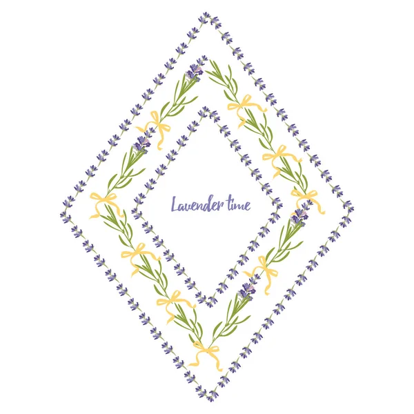 Nastavit fialové Levandule krásné květinové rámy šablony v plochém akvarelu stylu izolované na bílém pozadí pro dekorativní design, svatební přání, pozvání, cestovní flayer. Botanická ilustrace — Stockový vektor