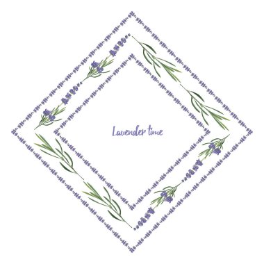 Mor Lavanta desenlerini dekoratif tasarım, düğün kartı, davetiye, seyahat flayer için beyaz zemin üzerinde izole edilmiş vektör suluboya tarzında ayarlayın. Botanik illüstrasyon