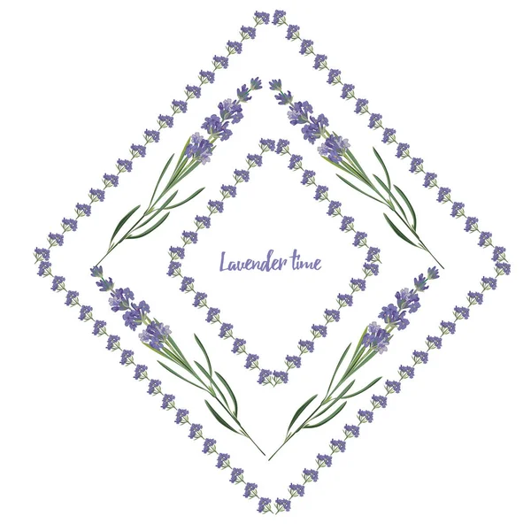 Σετ βιολετί λεβάντα όμορφο floral πλαίσιο πρότυπο σε στυλ vector ακουαρέλα που απομονώνονται σε λευκό φόντο για διακοσμητικό σχεδιασμό, γαμήλια κάρτα, πρόσκληση, ταξιδιωτικό φυλλάδιο. Βοτανική απεικόνιση — Διανυσματικό Αρχείο