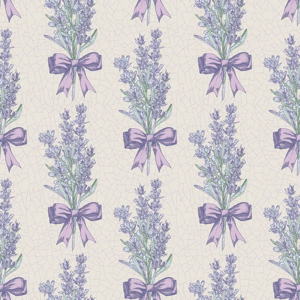 Padrão sem costura com esboço desenhado à mão de buquês de flores de lavanda bonito. França Provence estilo retro para o conceito de design romântico, papel digital rústico. Natural lavander Vintage vector — Vetor de Stock