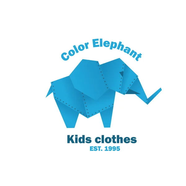 Blue Elephant. Premade Logo. Fun Color Animal. Zoo Steampunk style. Baby clothes brand. Isolated white background. Hand-drawn Stamp silhouette. Vector — Stock Vector