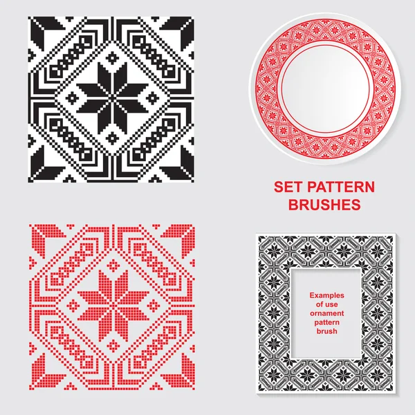 Set van etnische ornament patroon borstels. Vectorillustratie — Stockvector