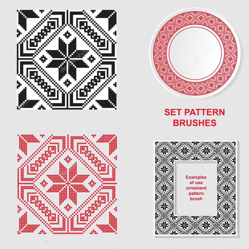 Set of Ethnic ornament pattern brushes. Vector illustration