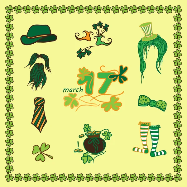 Set Irish st patrick day pattern with flat symbols of the holiday in different colors. Vector illustration — Stock Vector