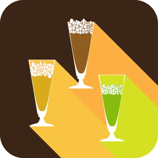 Three glasses beer flat design stylized vector party drink icon — Stock Vector