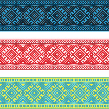 Etnik süsleme desen farklı renklerde kümesi. Vektör çizim