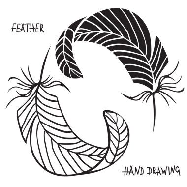 El siluetleri tüyler siyah beyaz çekilmiş. Vektör çizim