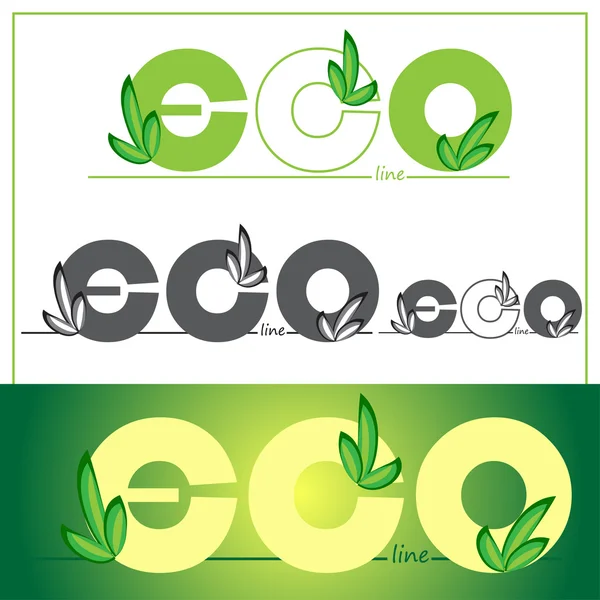 Ställ in grön eco logotyper på färgad bakgrund. Vektor illustration. — Stock vektor