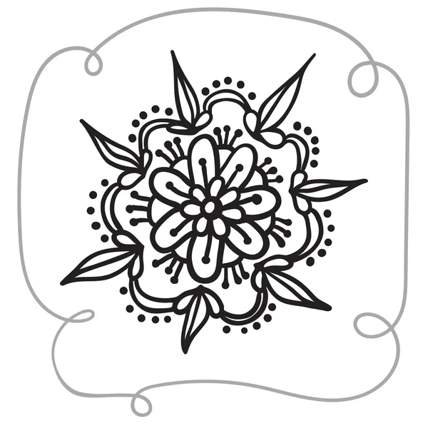Elemento zentangle dibujo a mano con marco decorativo. Mandala de flores — Archivo Imágenes Vectoriales