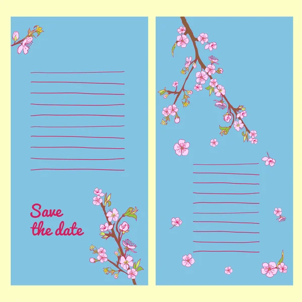 Set of flowering hand drown cherry blossom card. Vintage background — Stock Vector