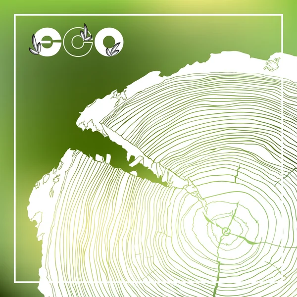 Eco affiche met logo en jaarlijkse boom groei ringen, grijswaarden tekening dwarsdoorsnede — Stockvector