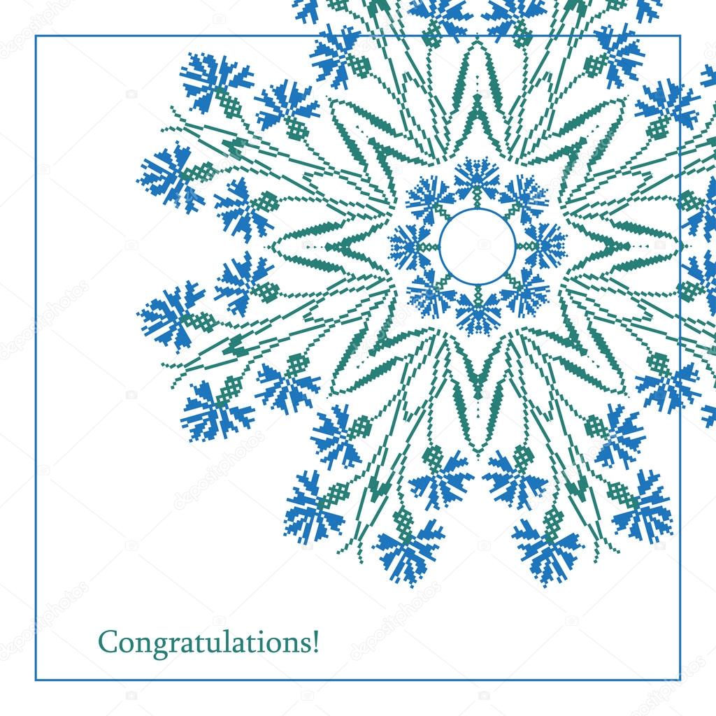 Greeting card with ethnic cornflower ornament pattern