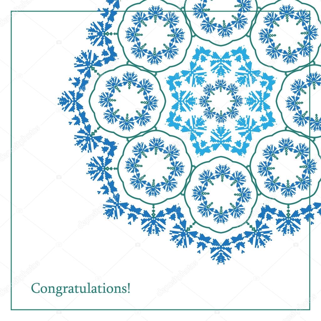 Greeting card with ethnic cornflower ornament pattern