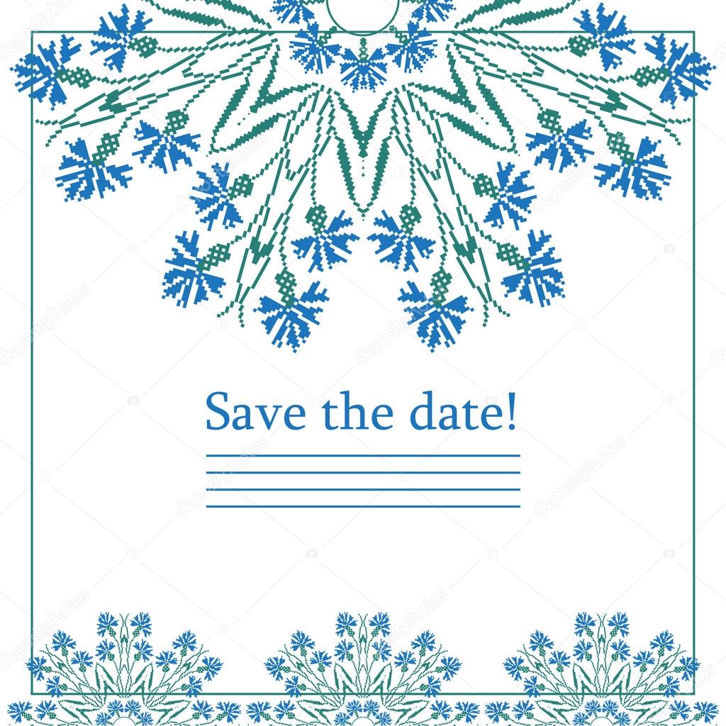 Greeting card with ethnic cornflower ornament pattern